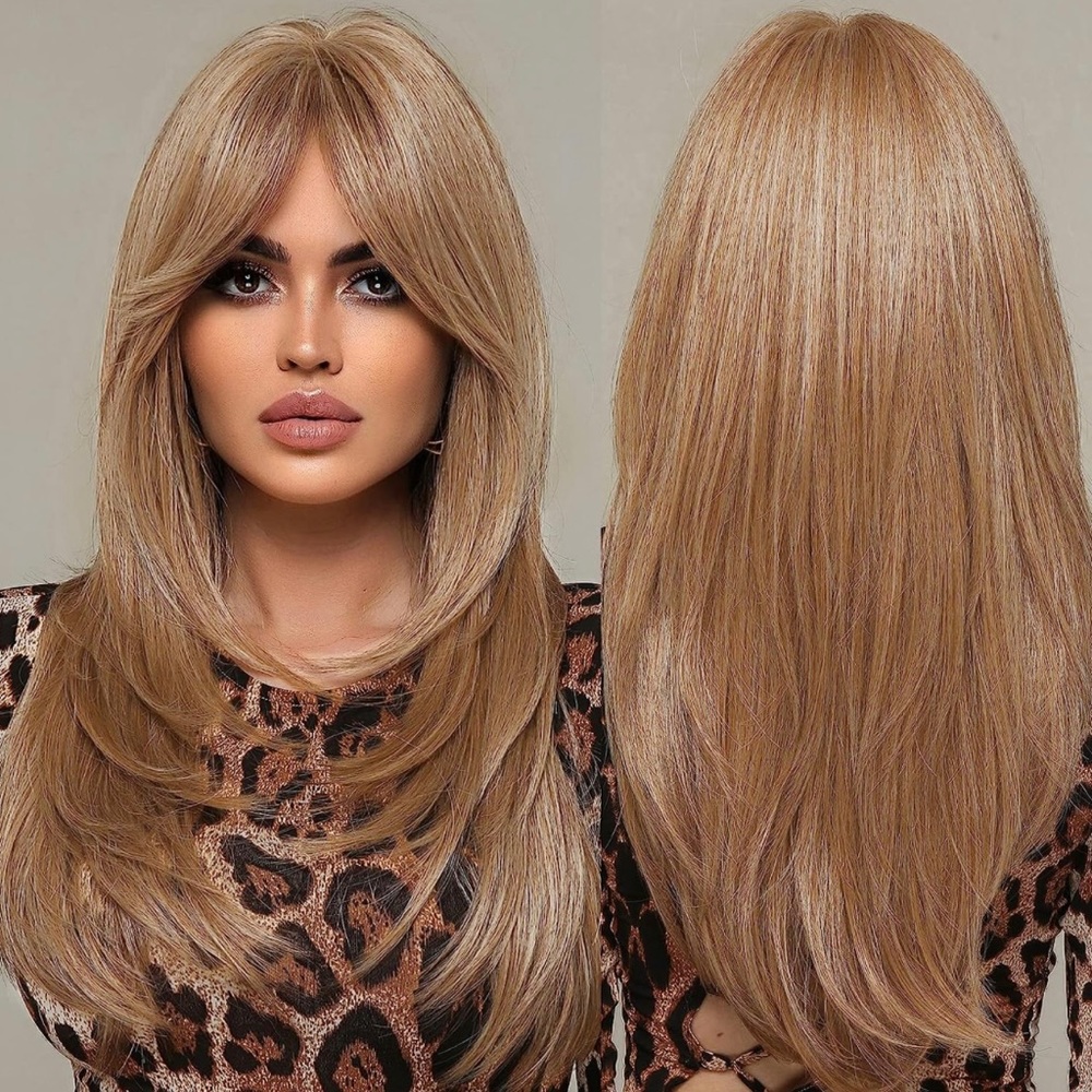 - Human hair blend blonde with platinum blonde highlights wig.